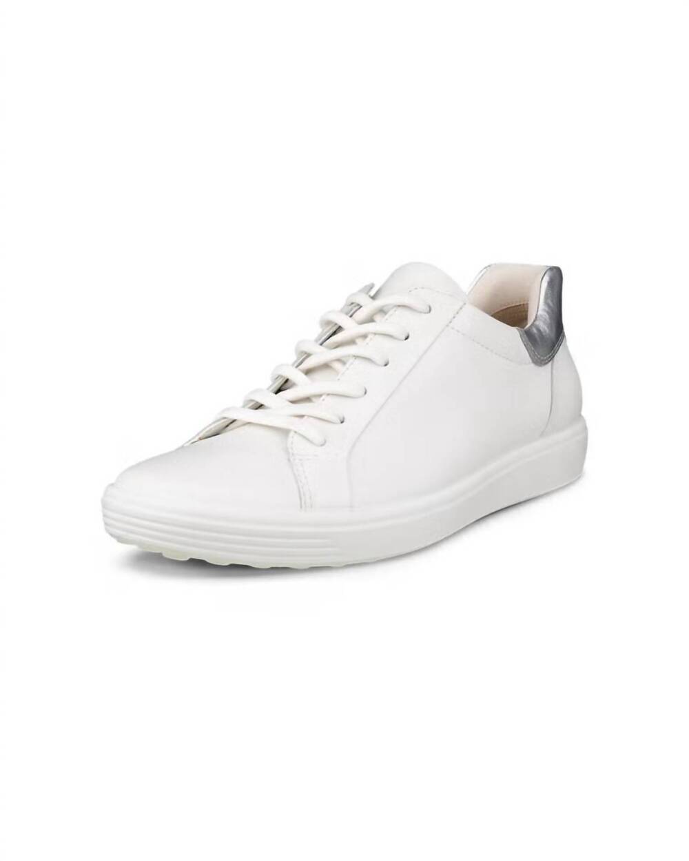 NEW ECCO women's soft 7 leather sneaker in white/pure silver